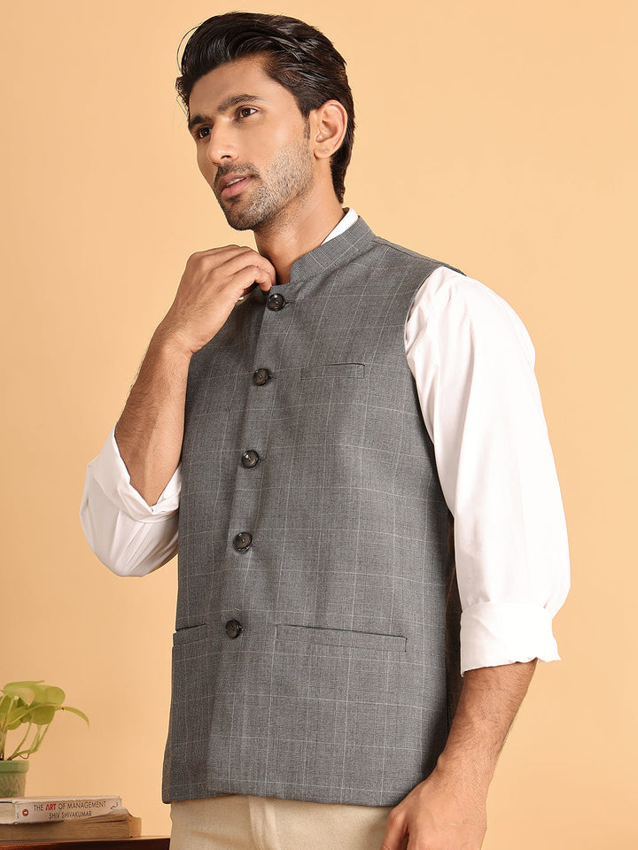 Checked Nehru Jacket For Men