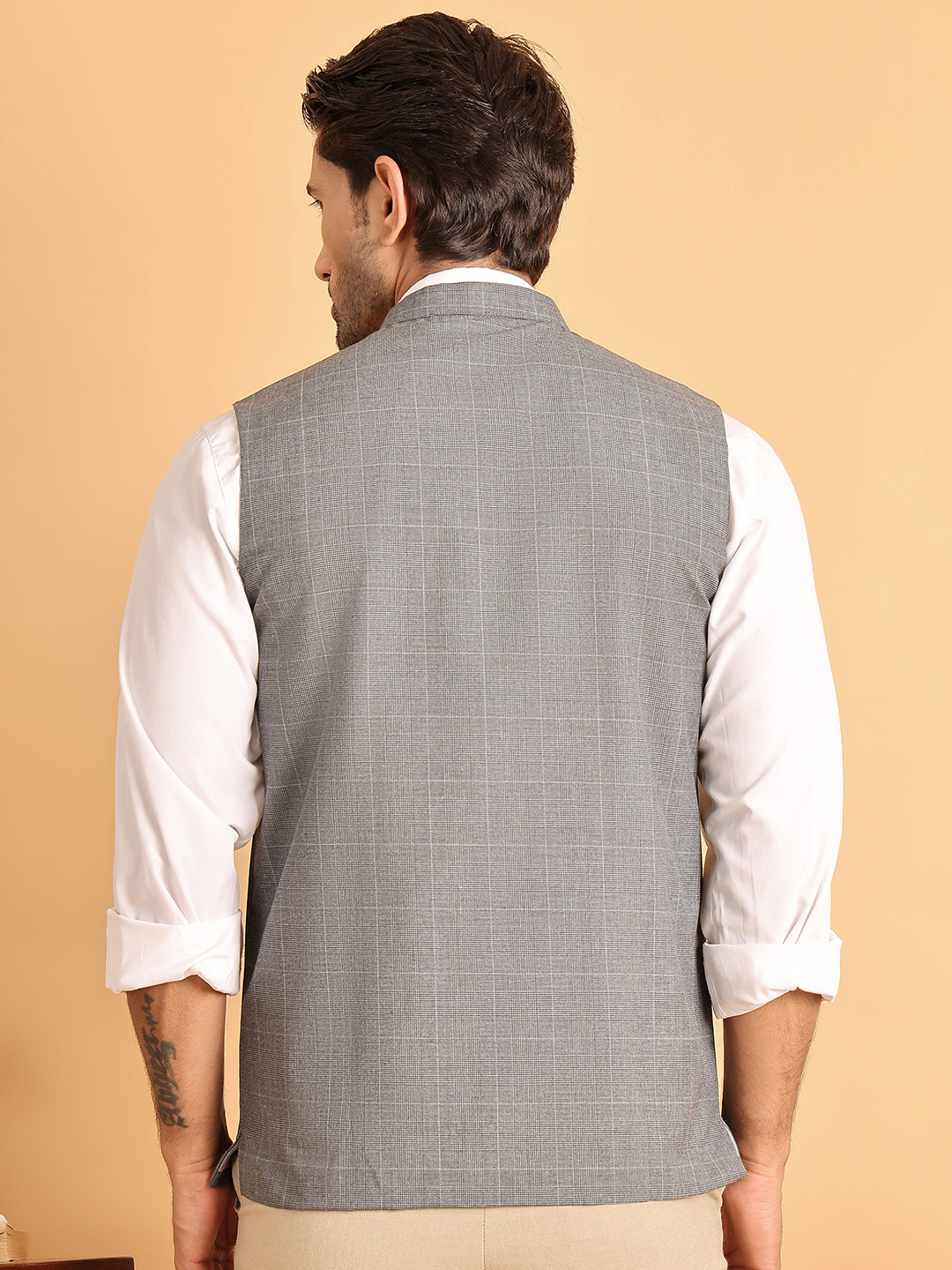 Checked Nehru Jacket For Men
