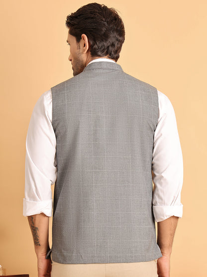 Checked Nehru Jacket For Men