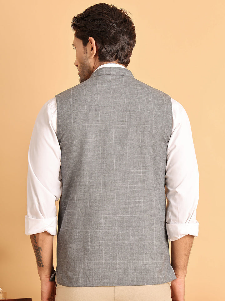 Checked Nehru Jacket For Men
