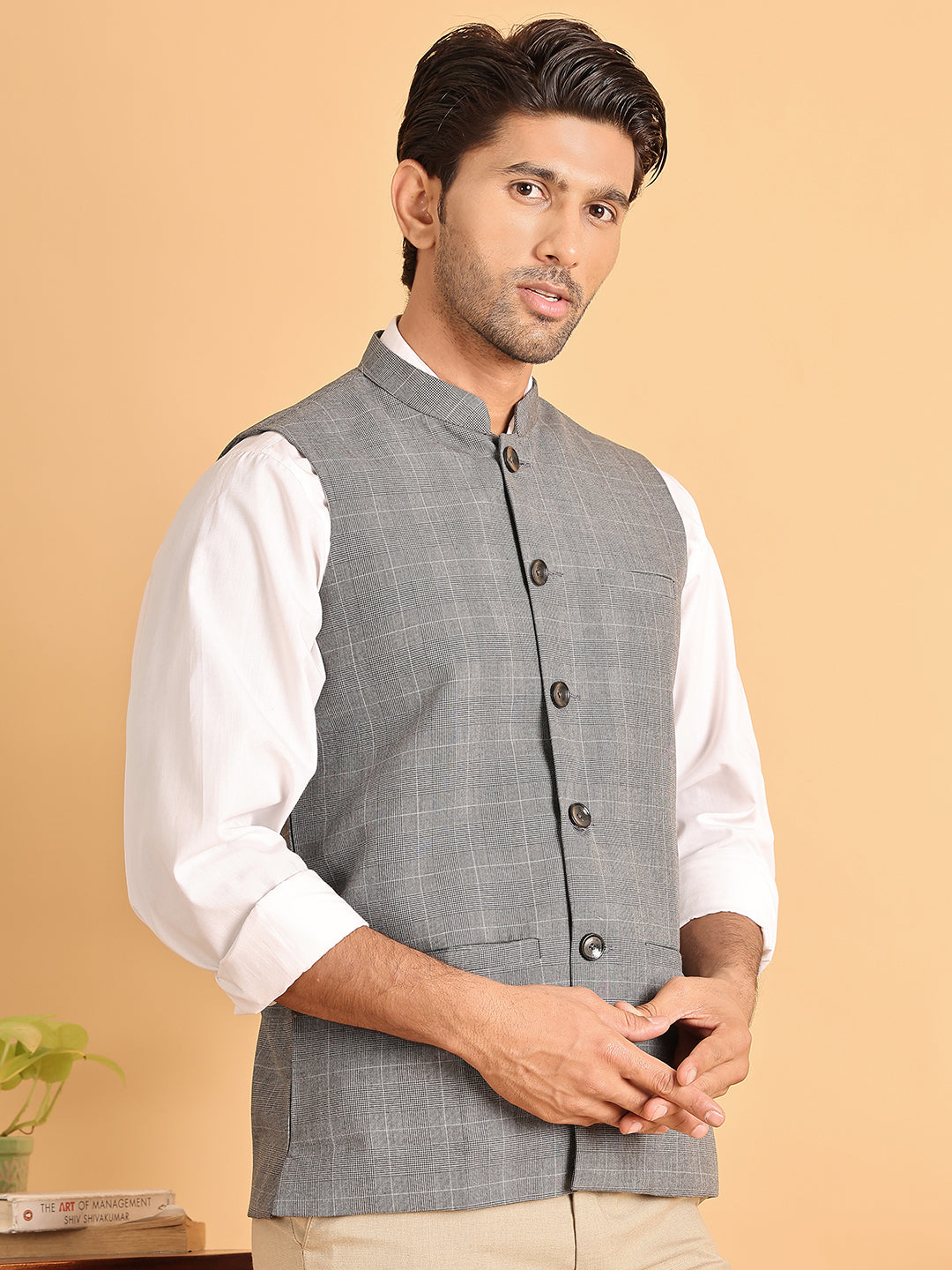 Checked Nehru Jacket For Men