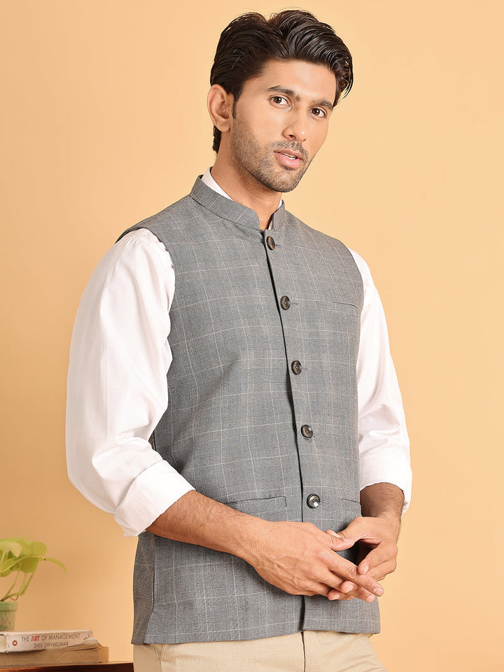 Checked Nehru Jacket For Men