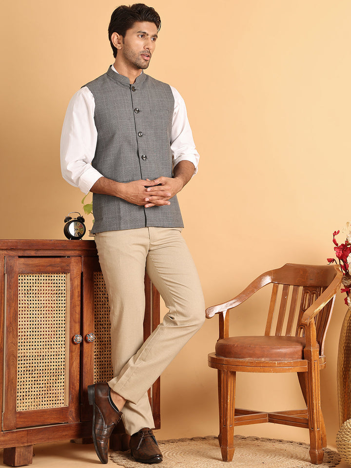 Checked Nehru Jacket For Men