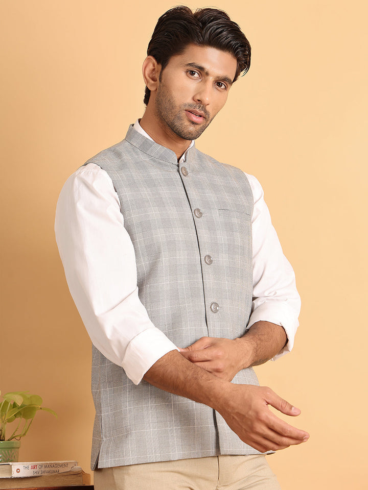 Checked Nehru Jacket For Men