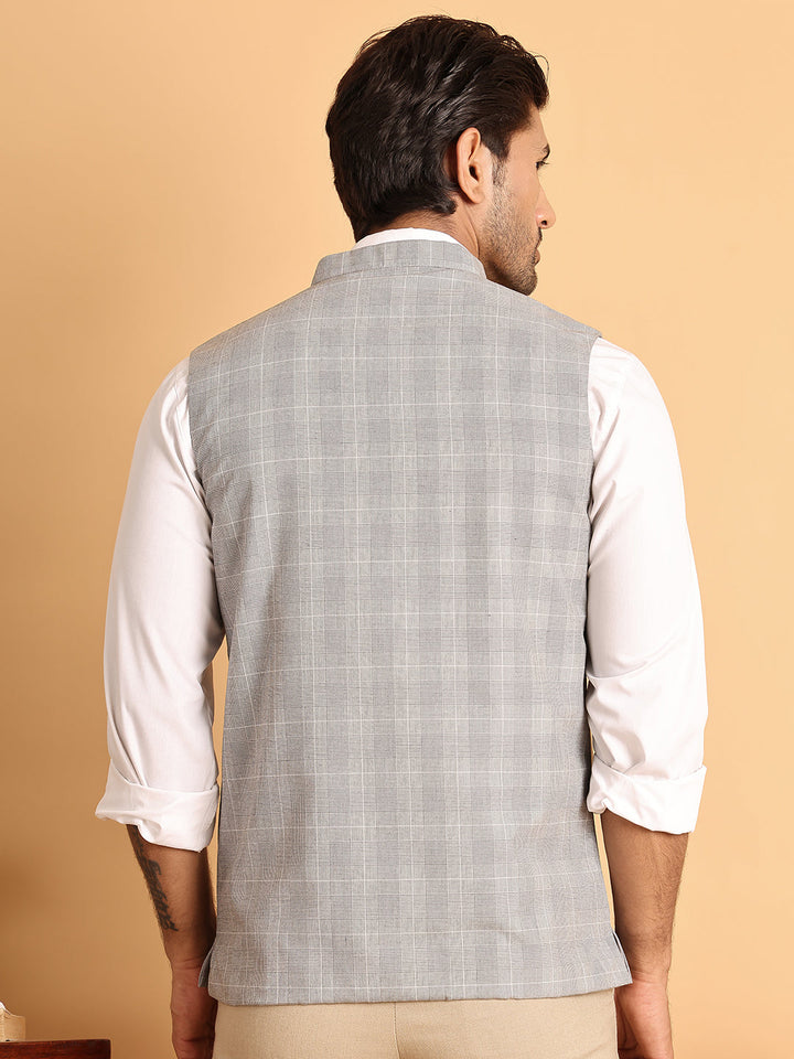 Checked Nehru Jacket For Men
