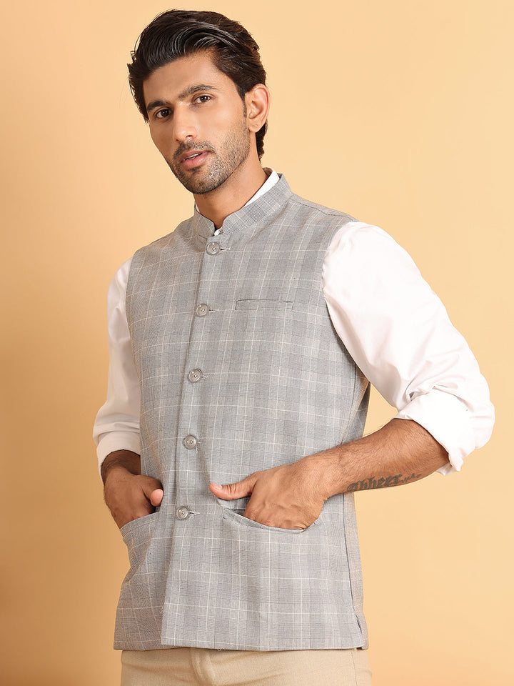 Checked Nehru Jacket For Men