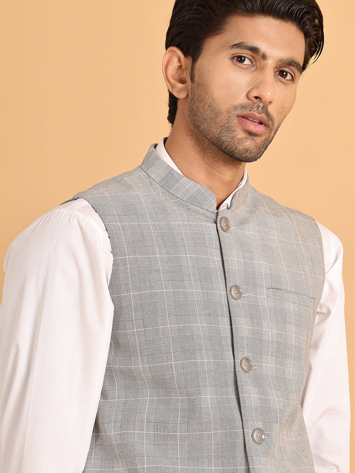 Checked Nehru Jacket For Men
