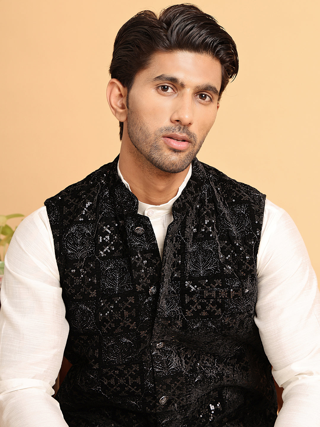 Black Embroidered Nehru Jacket  For Men