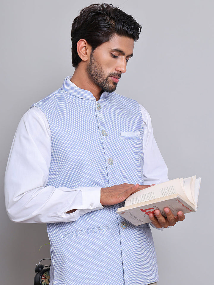 Woven Design Nehru Jacket For Men
