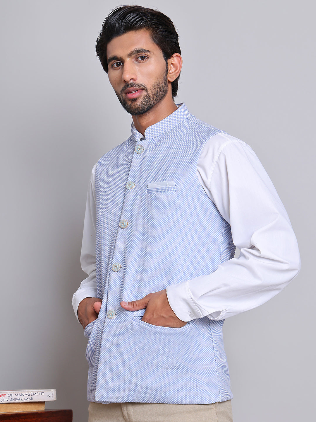 Woven Design Nehru Jacket For Men