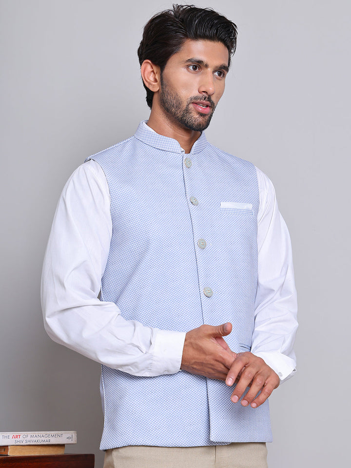 Woven Design Nehru Jacket For Men