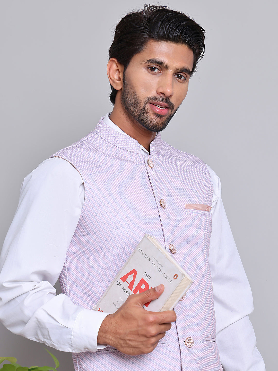 Woven Design Nehru Jacket For Men