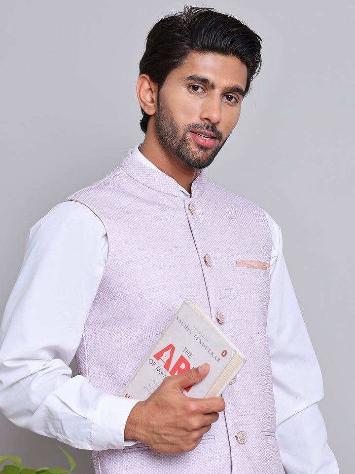 Woven Design Nehru Jacket For Men
