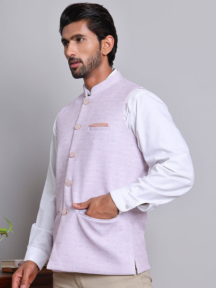 Woven Design Nehru Jacket For Men