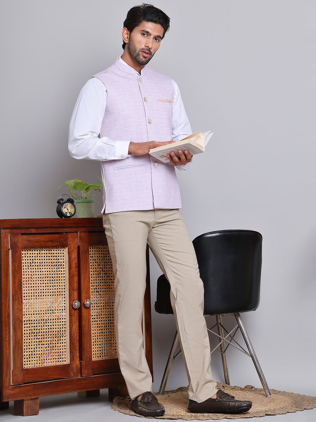 Woven Design Nehru Jacket For Men