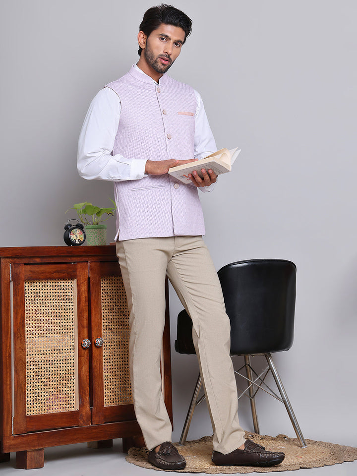 Woven Design Nehru Jacket For Men