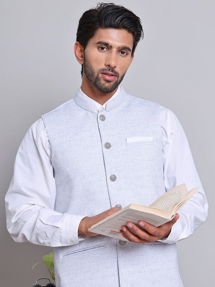 Woven Design Nehru Jacket For Men