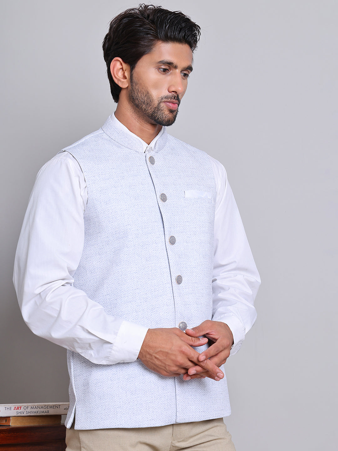 Woven Design Nehru Jacket For Men