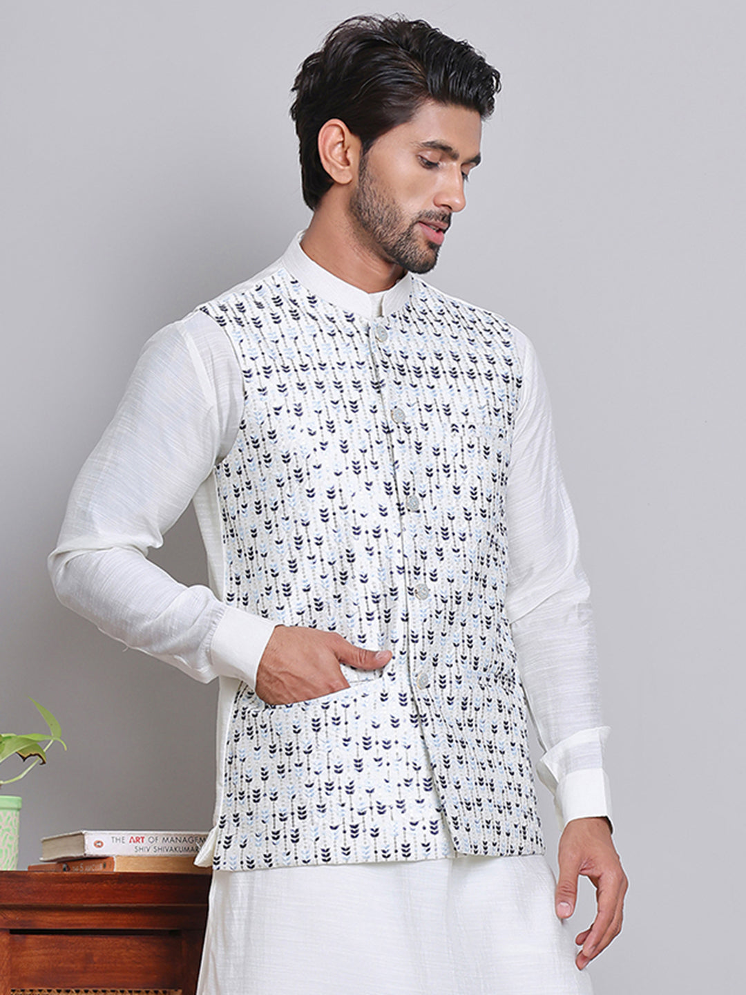 Embroidered Nehru Jacket For Men