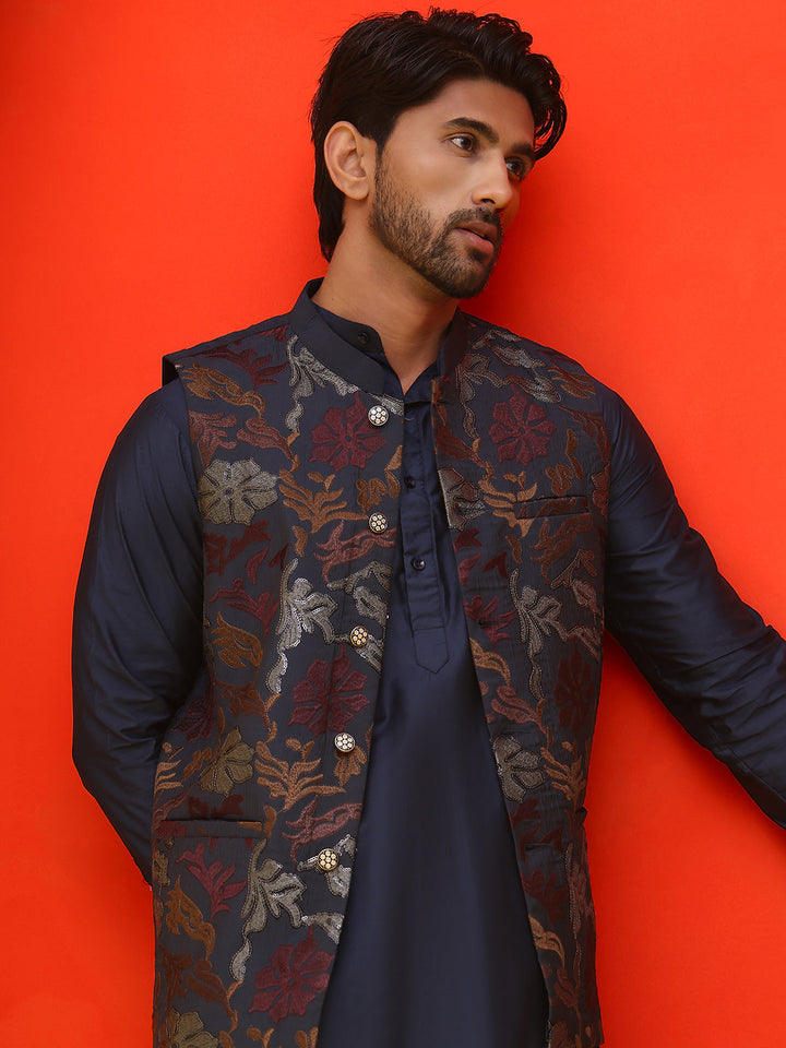 Embroidered Silk Blend Nehru Jacket.