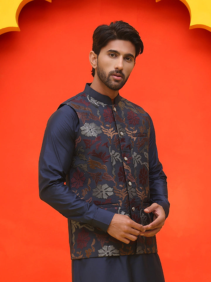 Embroidered Silk Blend Nehru Jacket.