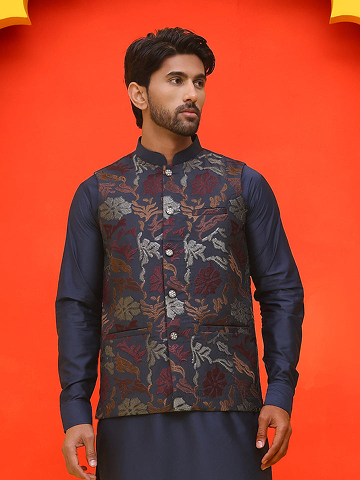 Embroidered Silk Blend Nehru Jacket.