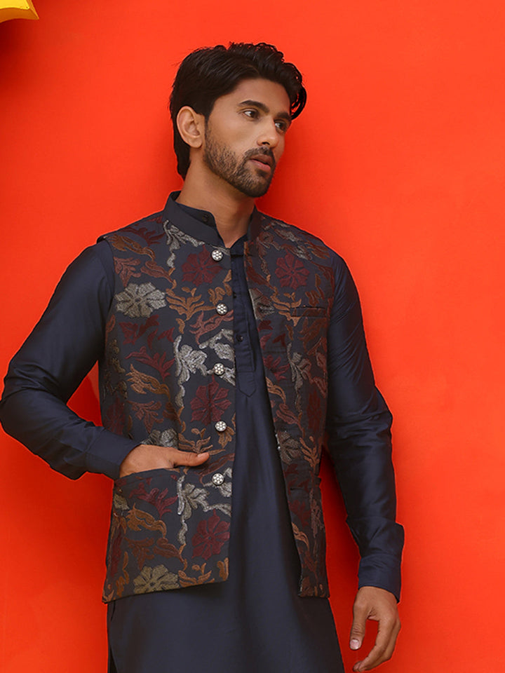 Embroidered Silk Blend Nehru Jacket.