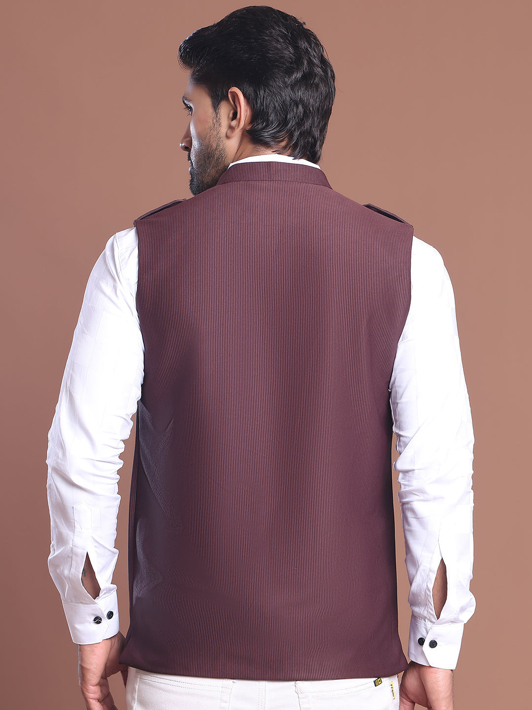 Maroon Solid Nehru Jacket For Men