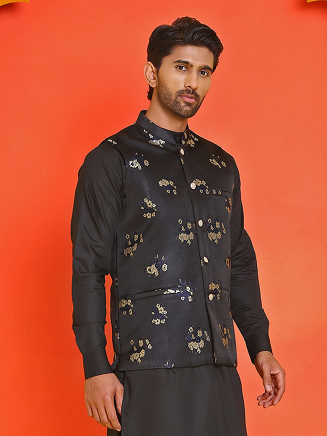 Embossed Design Nehru Jacket For Men