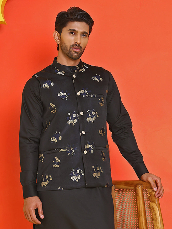 Embossed Design Nehru Jacket For Men