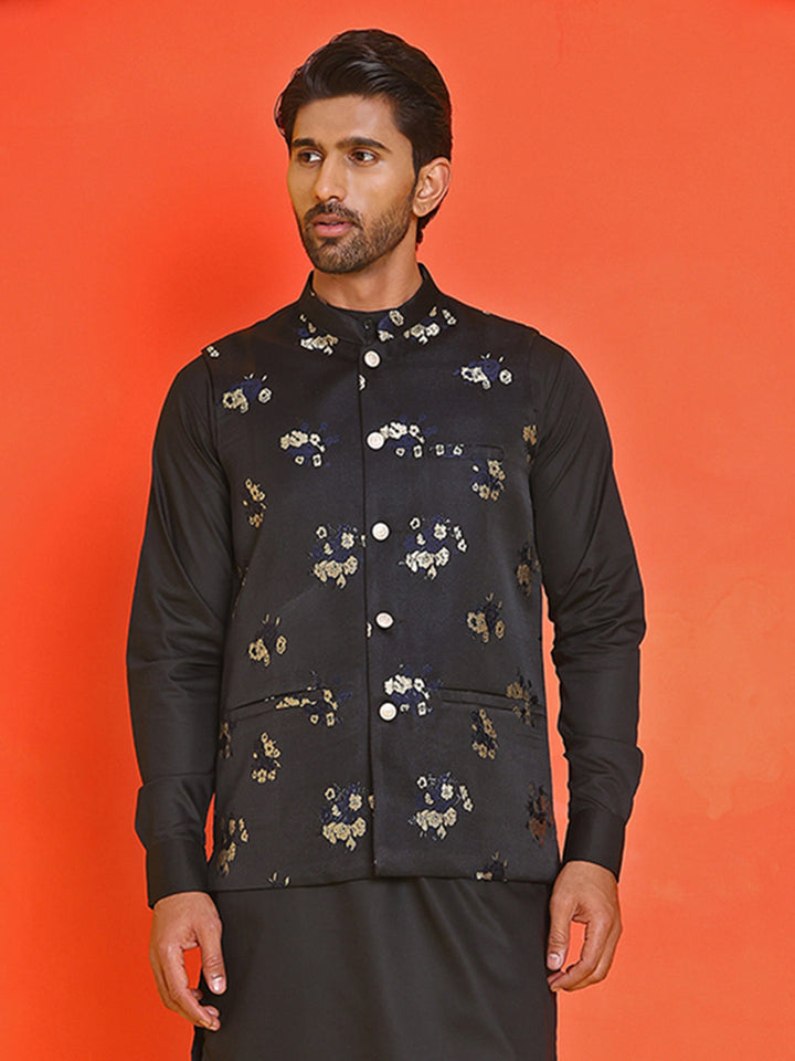 Embossed Design Nehru Jacket For Men