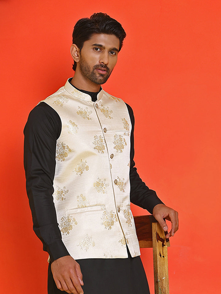 Embossed Design Nehru Jacket For Men