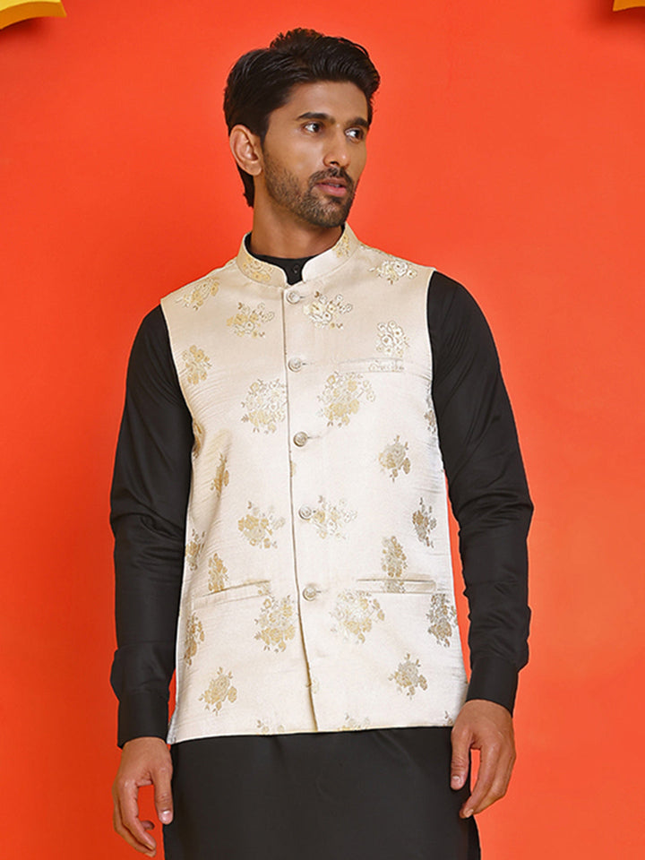Embossed Design Nehru Jacket For Men