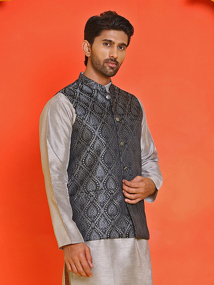 Woven Design Nehru Jacket For Men
