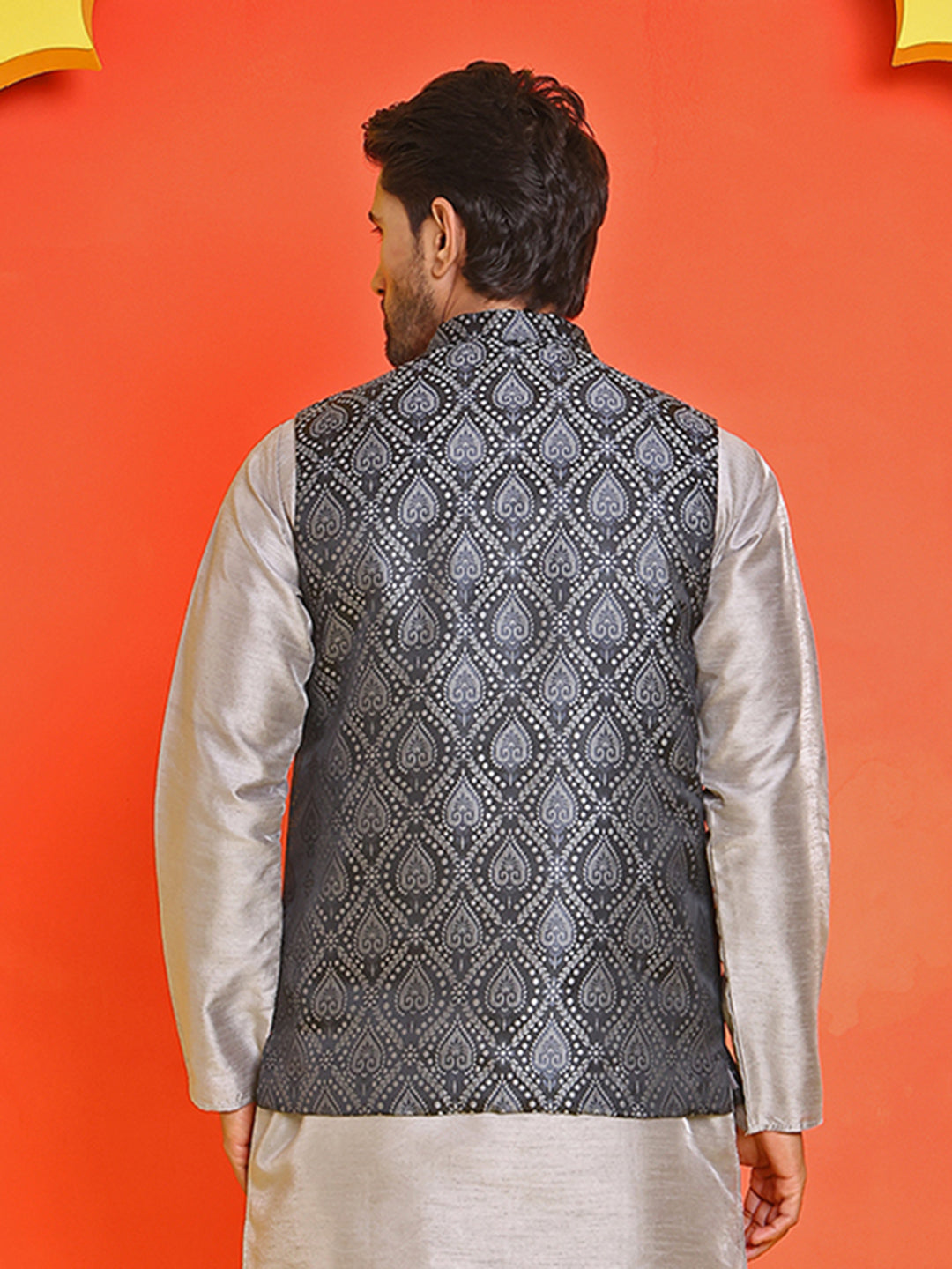 Woven Design Nehru Jacket For Men