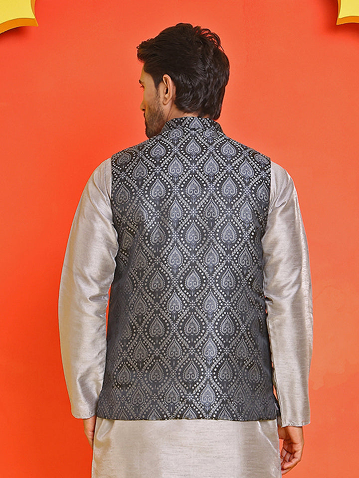 Woven Design Nehru Jacket For Men