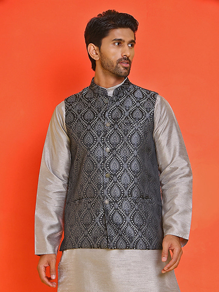 Woven Design Nehru Jacket For Men