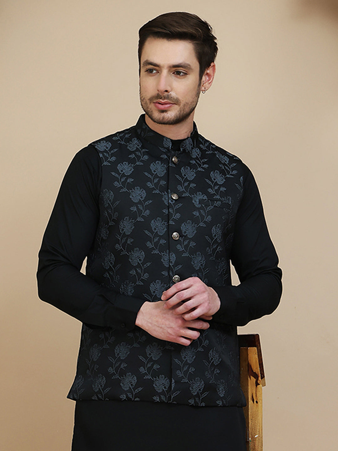 Embossed Nehru Jacket For Men