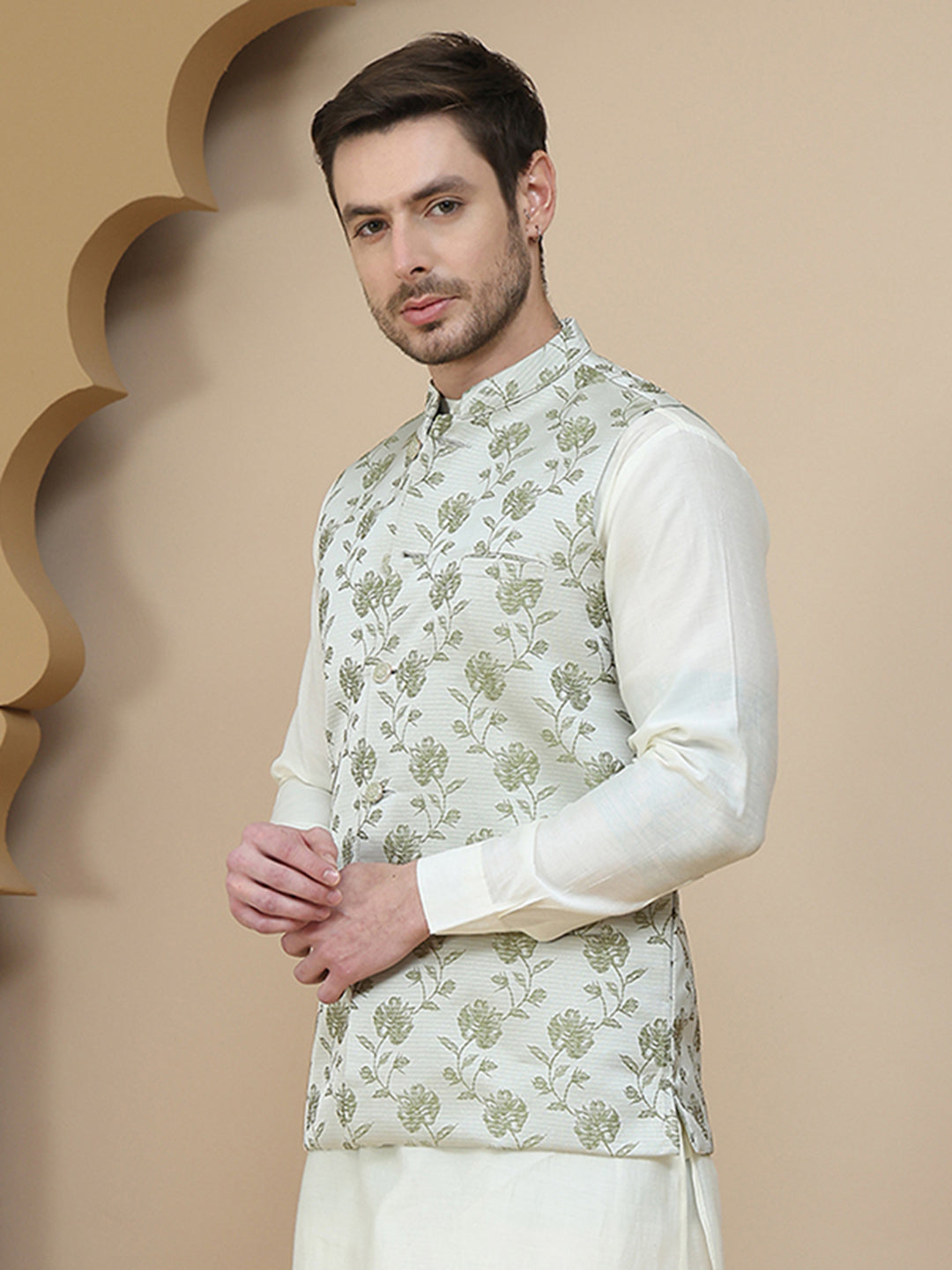 Embossed Nehru Jacket For Men