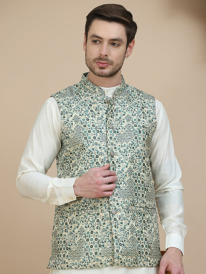 Woven Design Nehru Jacket For Men