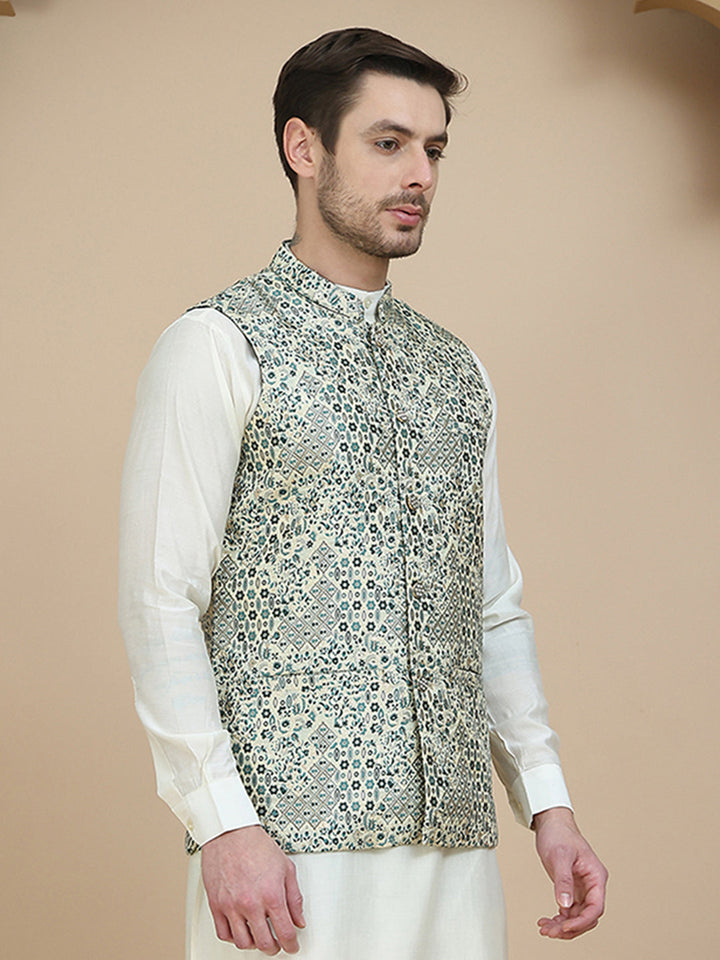 Woven Design Nehru Jacket For Men