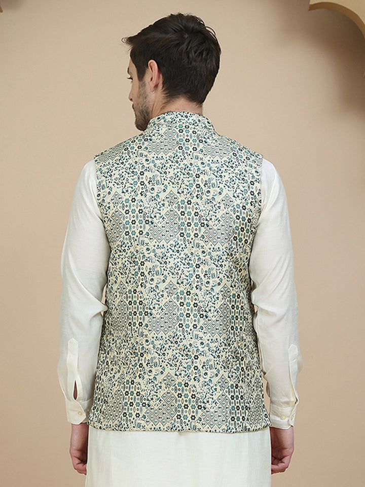Woven Design Nehru Jacket For Men