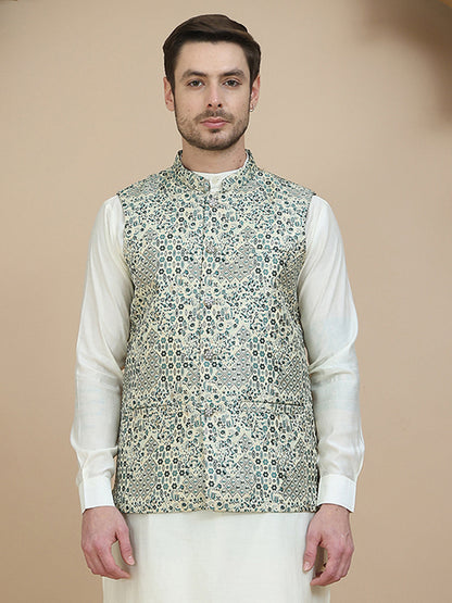 Woven Design Nehru Jacket For Men