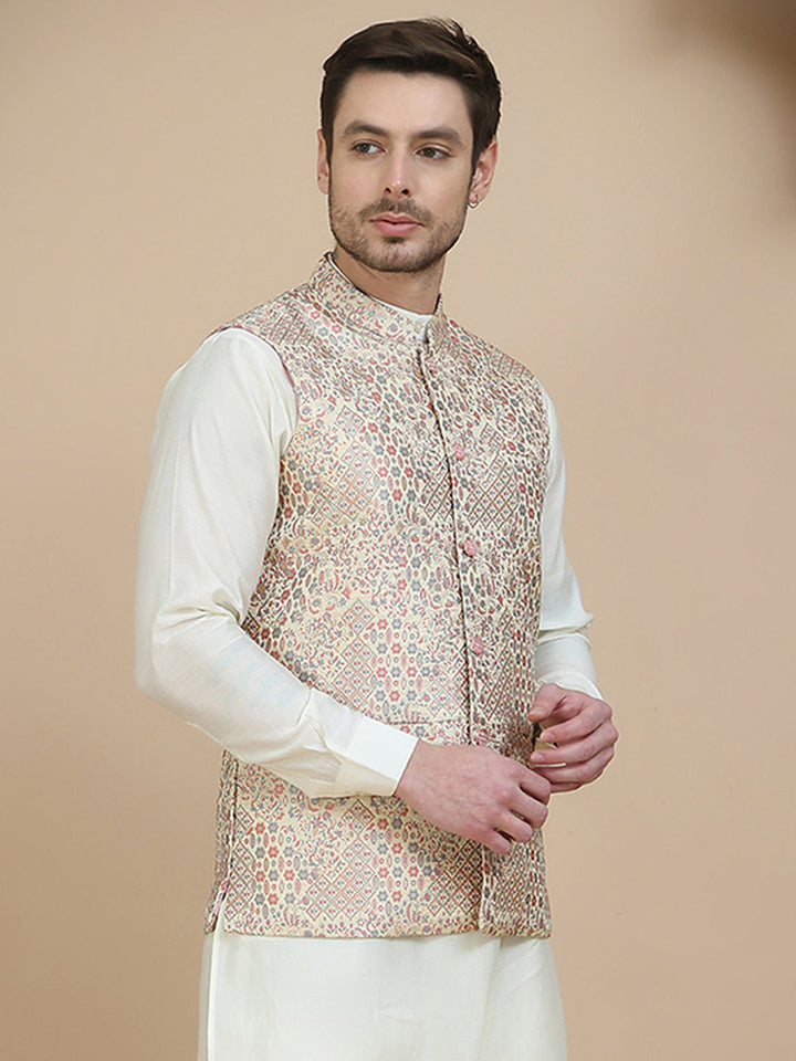 Woven Design Nehru Jacket For Men