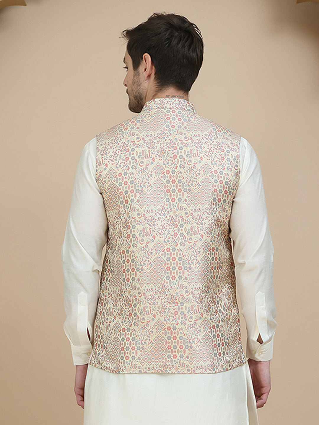 Woven Design Nehru Jacket For Men