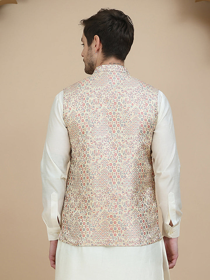 Woven Design Nehru Jacket For Men