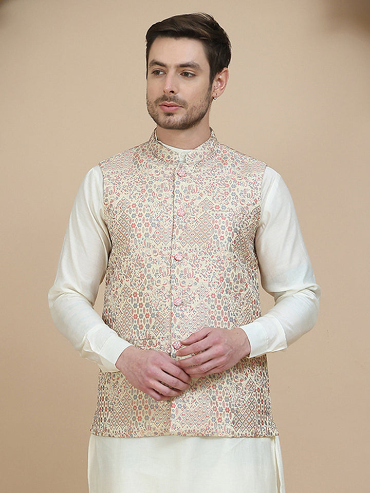 Woven Design Nehru Jacket For Men