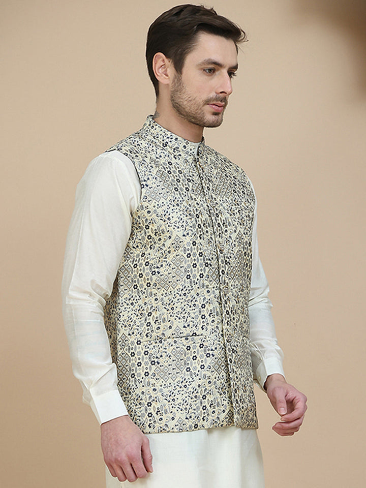 Woven Design Nehru Jacket For Men
