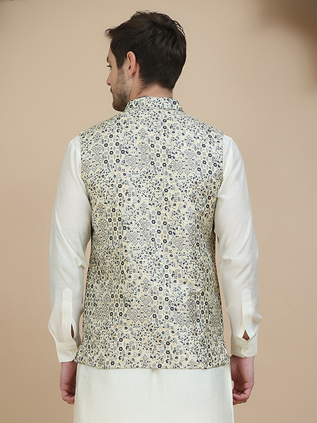 Woven Design Nehru Jacket For Men