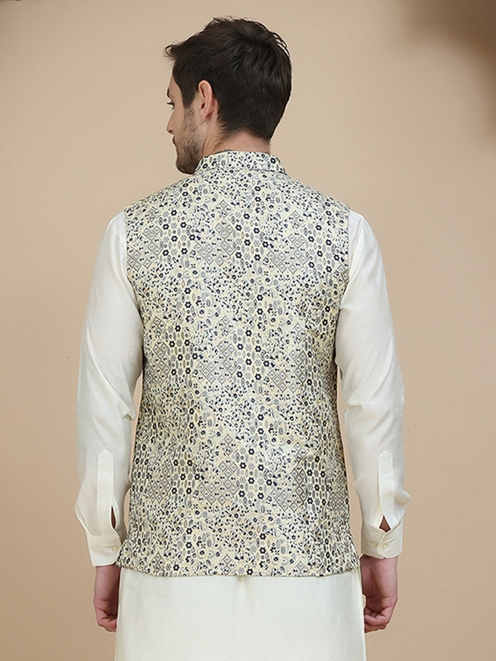 Woven Design Nehru Jacket For Men